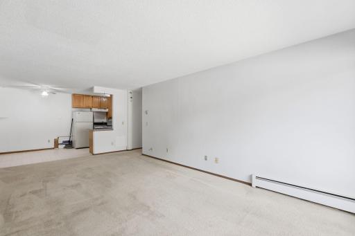 View of living room to kitchen