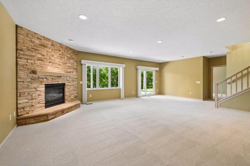 Lower Level Family Room is well lit and walks out to backyard and patio