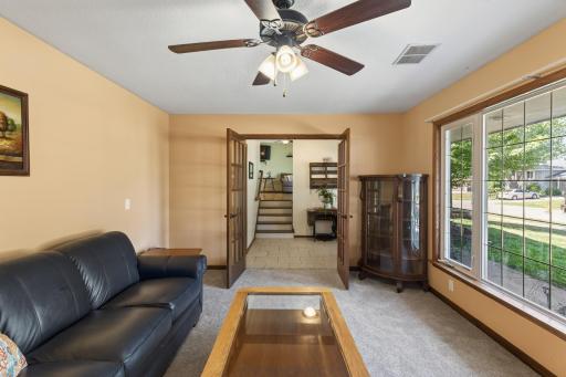 Main floor family room with french doors