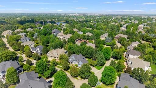 Aerial view of the home in the neighborhood.