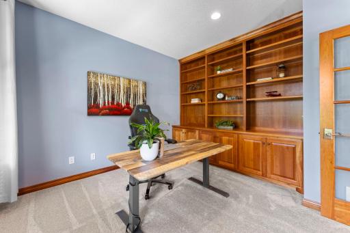 The office includes beautiful cherry built-in cabinetry and bookshelves.