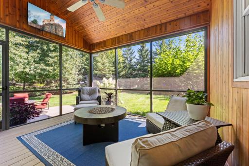 This will be one of your favorite places to be. The screened porch features a maintenance-free deck, a cedar tongue-and-groove vaulted ceiling (12 ft), and a ceiling fan. The TV stays with the home.