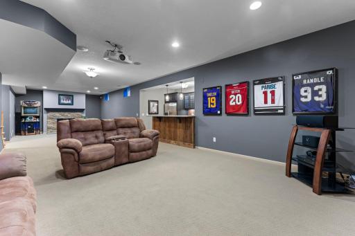 This view of the family room shows the layout with the built-in bar.