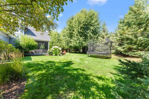Another view of the large backyard on the corner lot, full of mature trees.