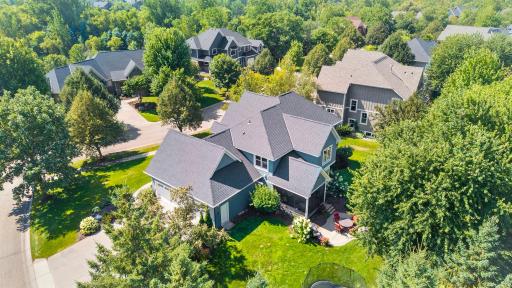 Aerial view of the corner lot and the side-load garage.