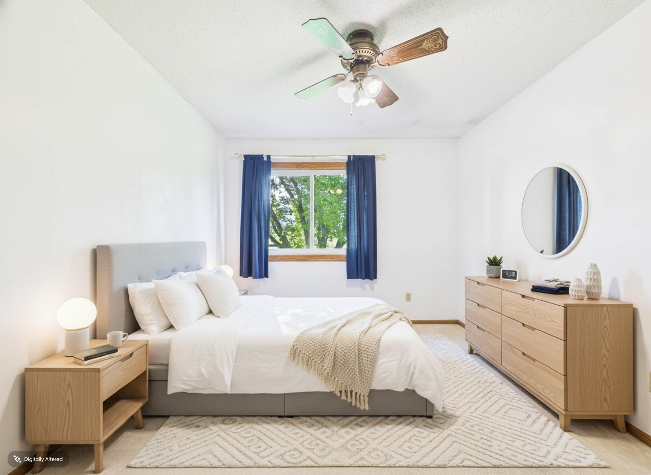 The second bedroom is ideal for guests, family members, or a dedicated home office. Virtually staged for inspiration.