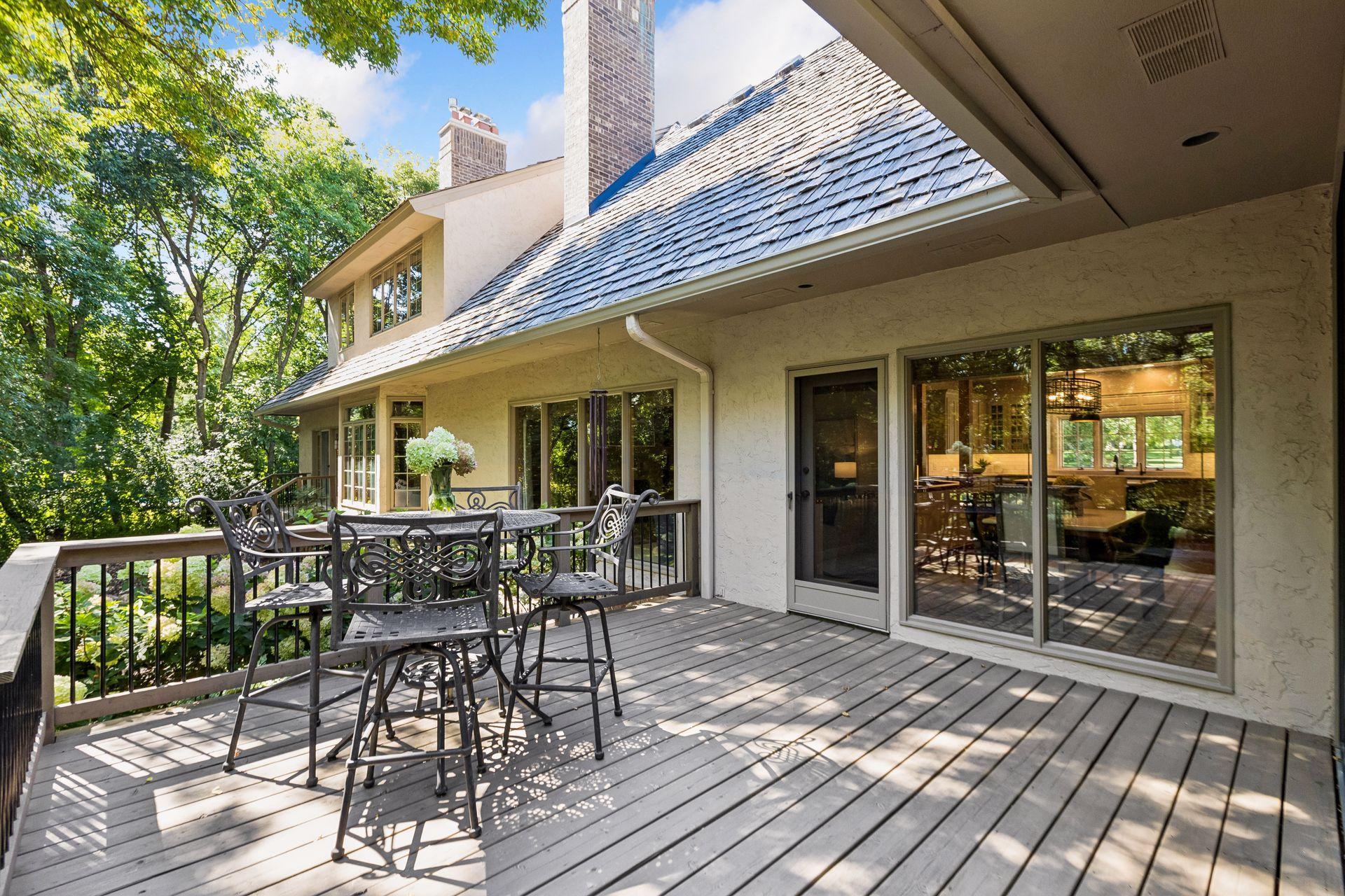 Large deck in the private backyard with convenient access directly into the dining area.