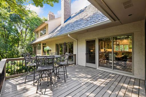 Large deck in the private backyard with convenient access directly into the dining area.