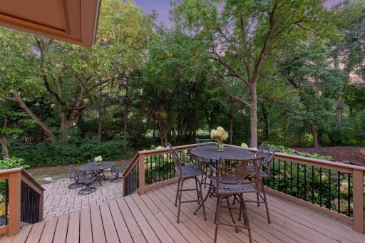Steps from the deck transition directly to the patio below.