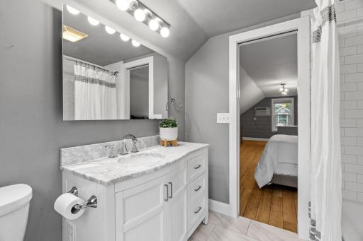 Oversized vanity in the upper level bathroom.