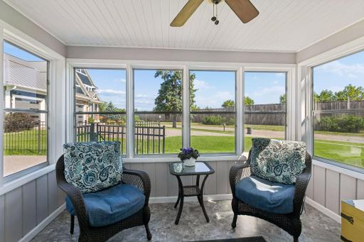 The sun room acts as a convenient mud room during winter months