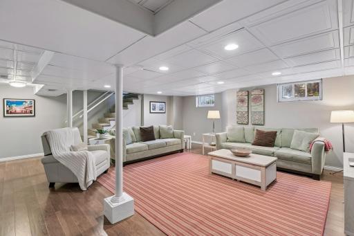 LVT flooring covers the entire family room floor