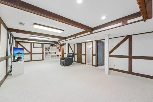 Large lower level area. Big enough for a TV view area and ping pong or a pool table