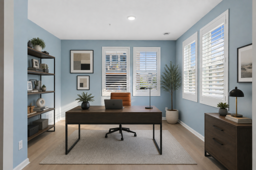 Perfect for a Home Office or Media Space. AI Staged