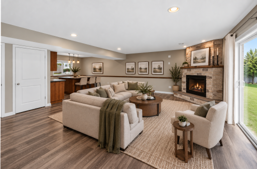 Lower level family room Image has been virtually staged
