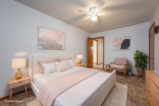 Virtually staged primary bedroom