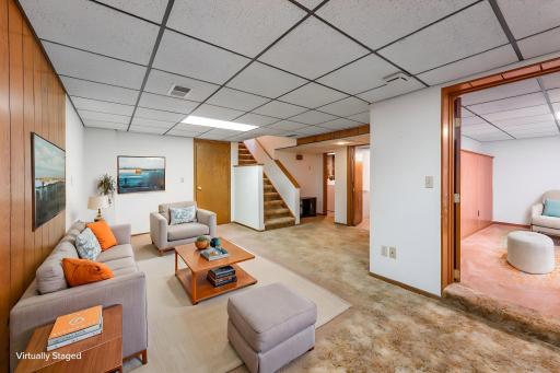 virtually staged basement family room