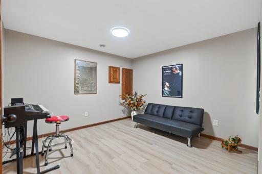Basement Entertainment Room: Additional finished entertainment room featuring freshly finished flooring and fresh paint.
