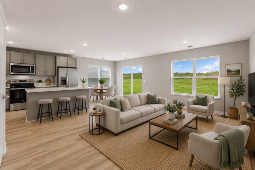 The main floor is open and inviting to all! Photo virtually staged.