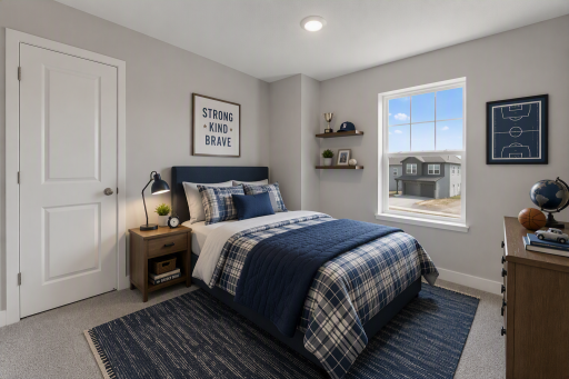 One of three secondary bedrooms upstairs. Photo virtually staged.