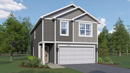 A rendering of the Pattison Heartland Cottage elevation. Ask for details about color and added stone!