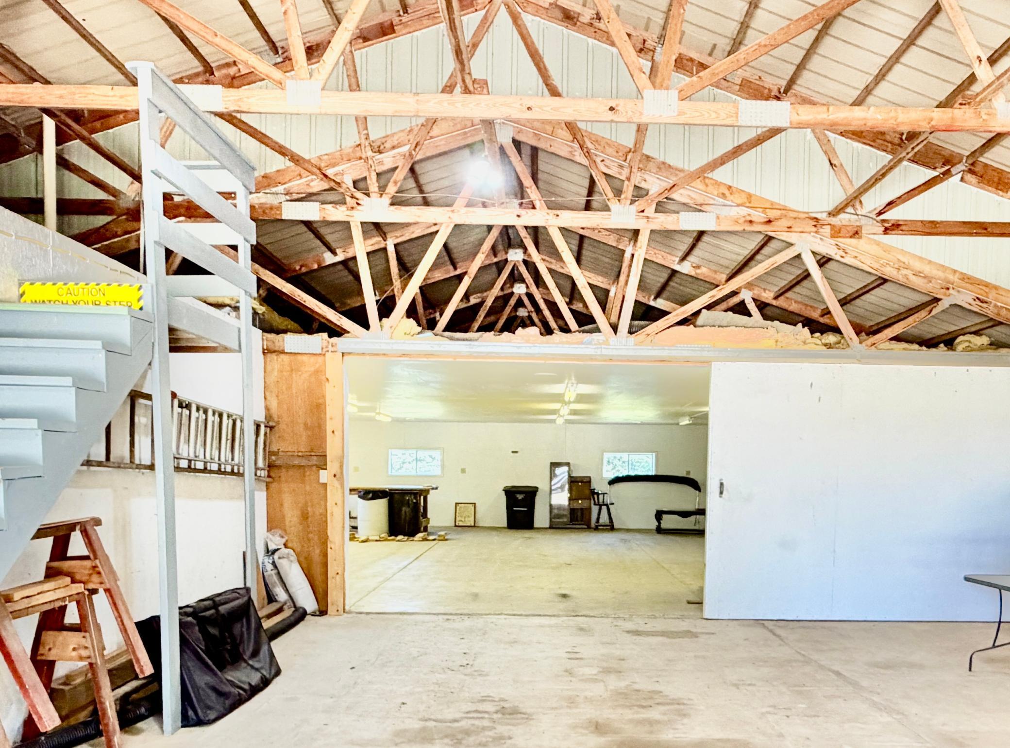Large sliding door separates shop