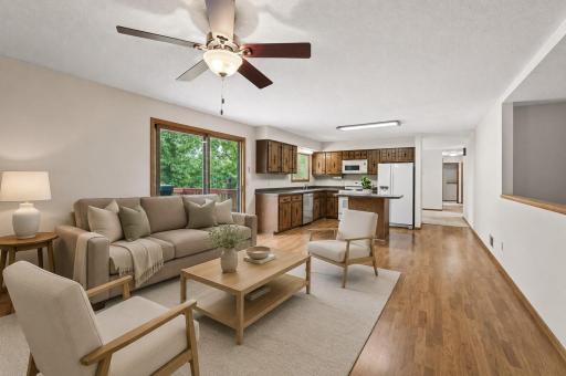 Main level family room with open concept to the kitchen.