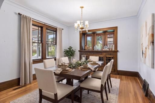 Dining room virtually staged using AI - please refer to floorplan for room dimensions and sizing.