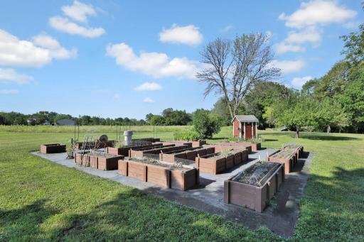 Raised garden beds ready for your flowers and vegitables.