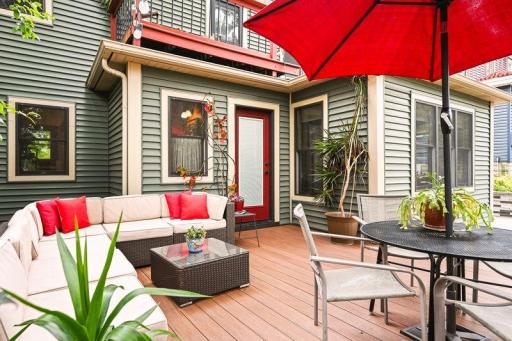Outdoor deck space overlooking the backyard.