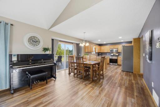 The dining room space and deck area is perfect for gatherings with friends or day-to-day living.