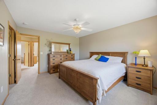 The primary bedroom is spacious for convenience and comfort.