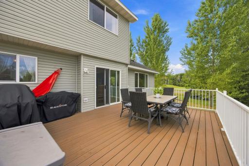 Step out to the expansive maintenance-free deck overlooking the private backyard oasis! time for a grill out with friends!