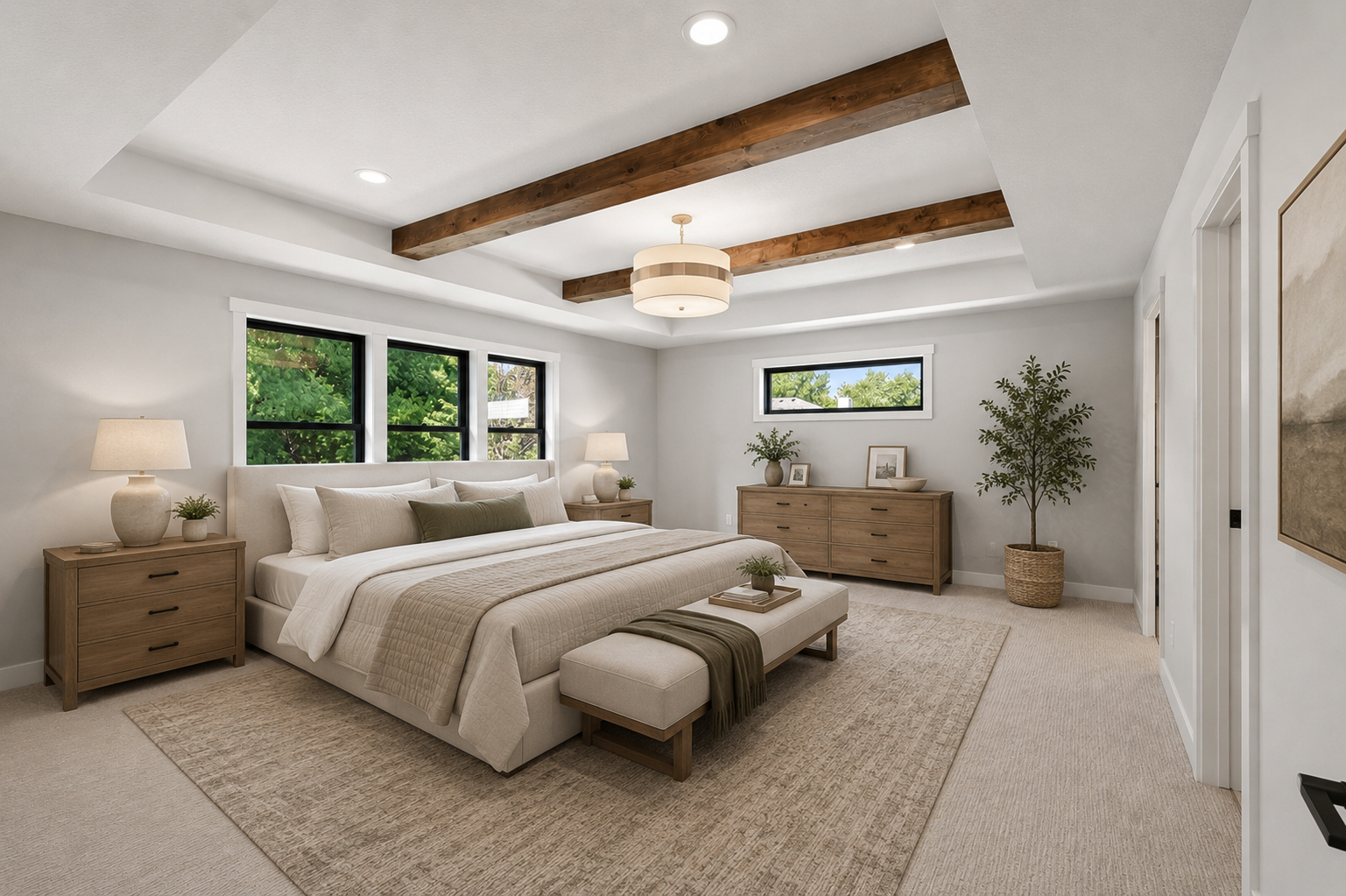 Virtually staged primary bedroom