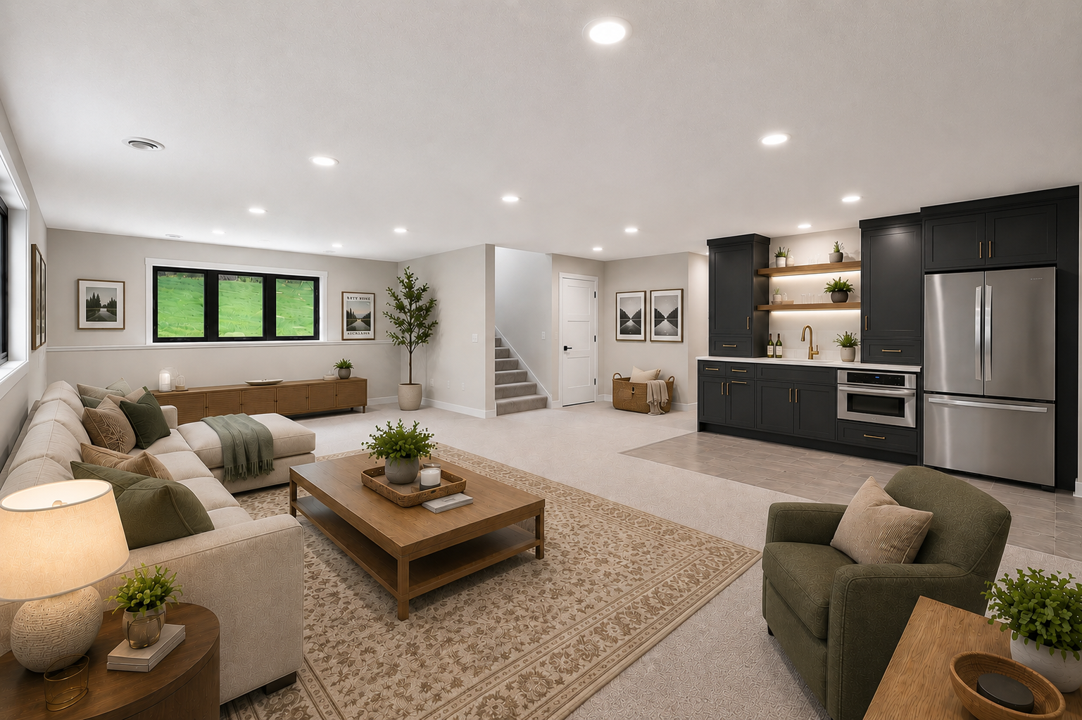 Virtually staged family room space
