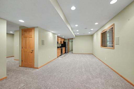 A view of the rec room from the fireplace