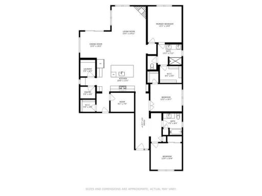 Thoughtfully designed one-level floorplan featuring three bedrooms, open-concept living, abundant storage, and easy everyday flow. Home also includes a spacious 3-car garage, not shown on floorplan.