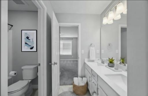 Virtual staged "Jack & Jill" full bath