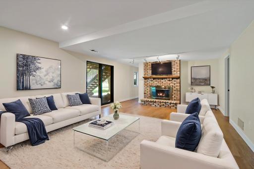 Virtually staged image for the lower level family room