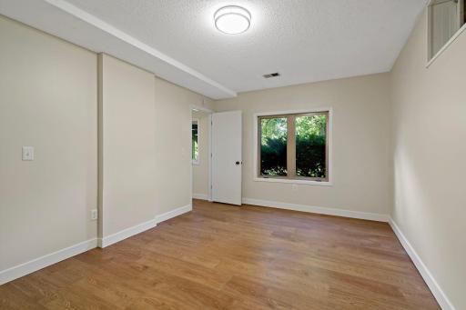 Fourth bedroom on the lower level with closet space and a view outside