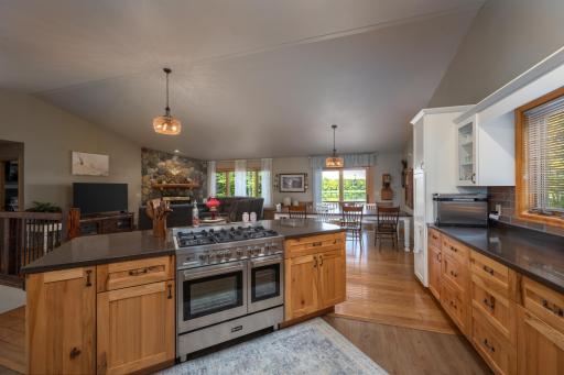 Verna Stove, solid counters, distressed hickory cabinets