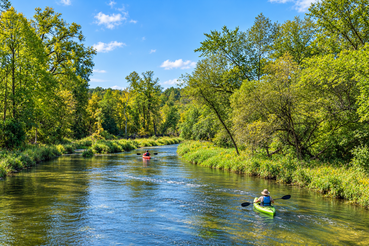 Enjoy kayaking along the scenic Kinnickinnic River.