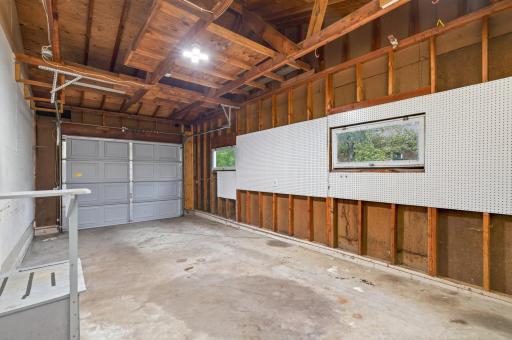 Peg board for all of your tools along with a newer garage door.