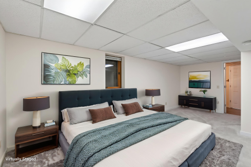 3rd bedroom is very large and there is a 3/4 bath adjacent. There is a legal egress window and that is there is exit access through the decking above.
