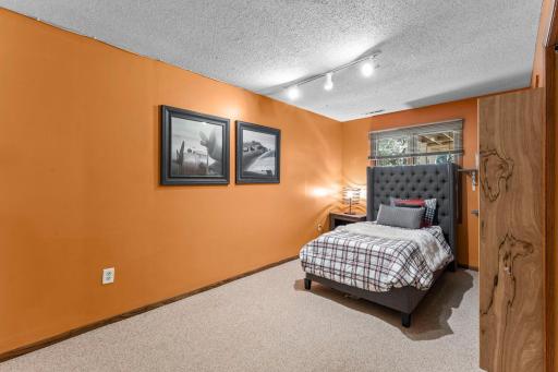 Bedroom four, located on the lower level, also offers dual closets and a rear-facing window.