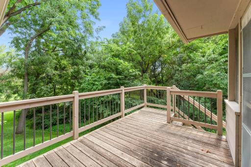 The peaceful view from the deck offers a serene setting where wildlife is often spotted.
