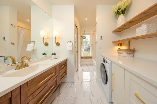 Luxurious updated bathroom on the main floor featuring in floor heat