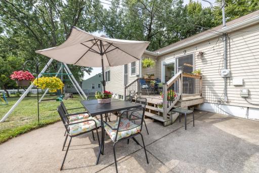 The deck off of the dining room leads out to the patio