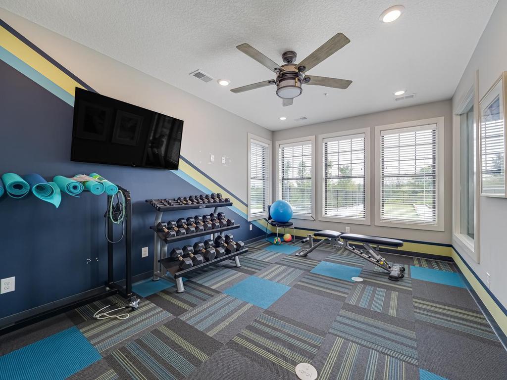 Laurel Creek exercise weight room with tv.