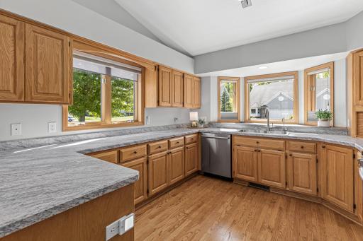 Unique design compared to most units in the development- this wall of cabinets and countertops allow for easy meal prep and entertaining.
